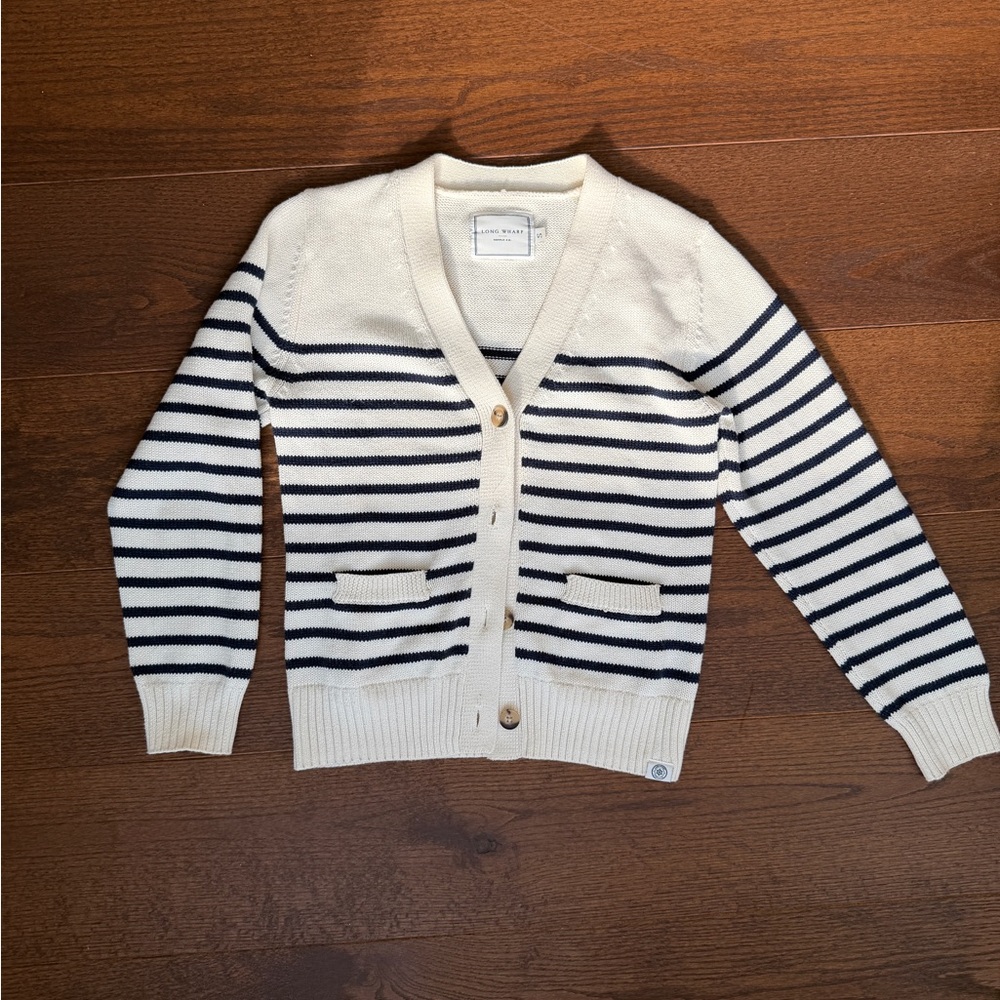 Long Wharf Supply Co. Striped Cream and Navy Women's Sweater